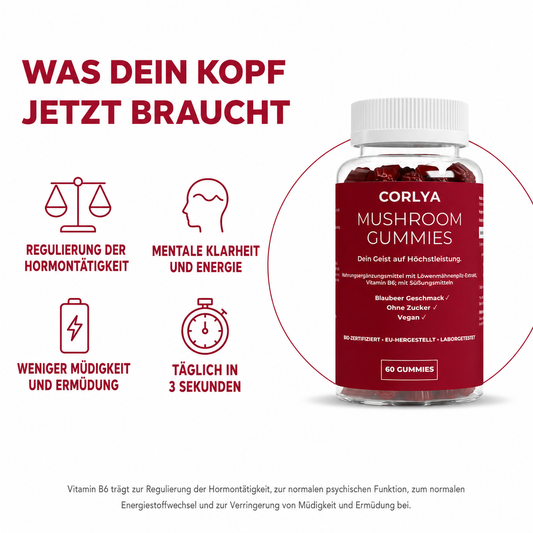 Löwenmähne + Vitamin B6 Gummies - 60 Stk.
